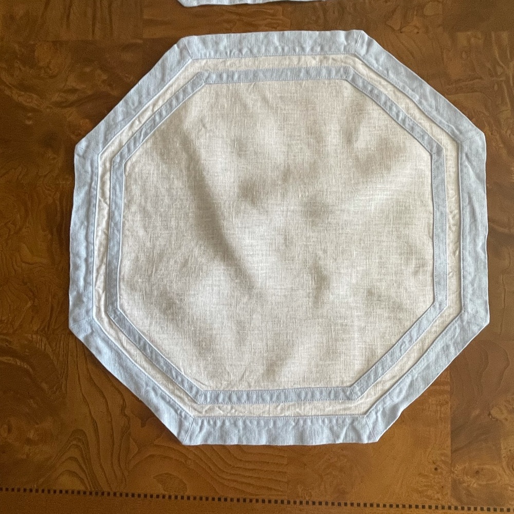 Matouk Placemats - 4 pack, white with blue trim
